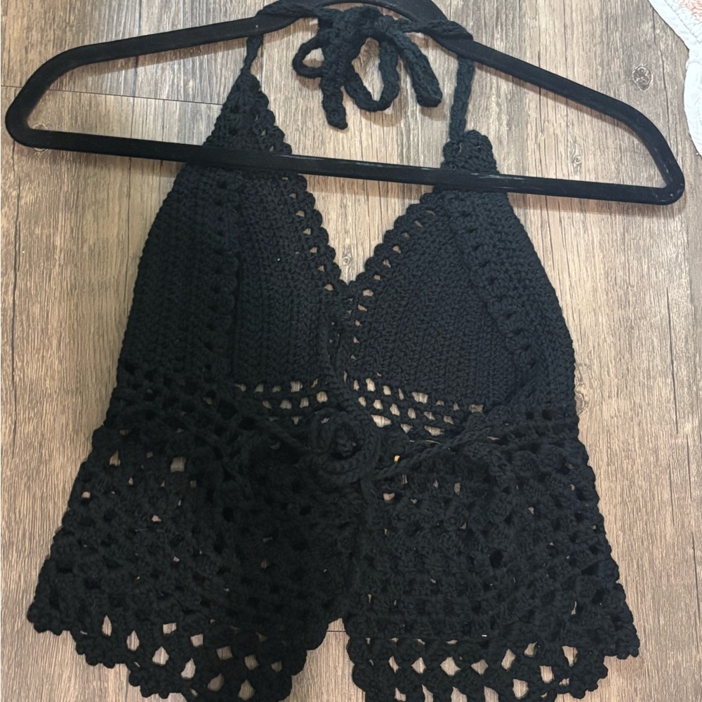 Black Crochet Halter Top